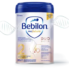 Zmiana mleka z 1 na 2 Bebilon Profutura DUO BIOTIK. Mleko następne po 6. miesiącu, wspiera odporność.