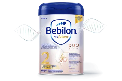 Zmiana mleka z 1 na 2 Bebilon Profutura DUO BIOTIK. Mleko następne po 6. miesiącu, wspiera odporność.