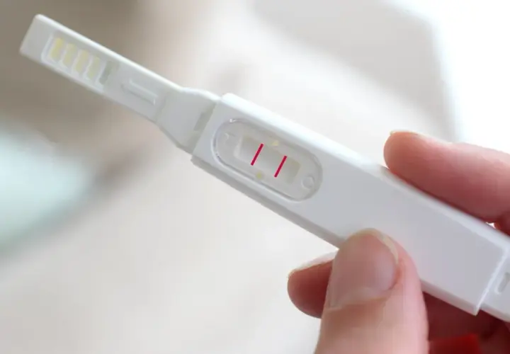 Dwa paski na teście ciążowym. To jeden z rodzajów testów ciążowych, który szybko daje wynik.