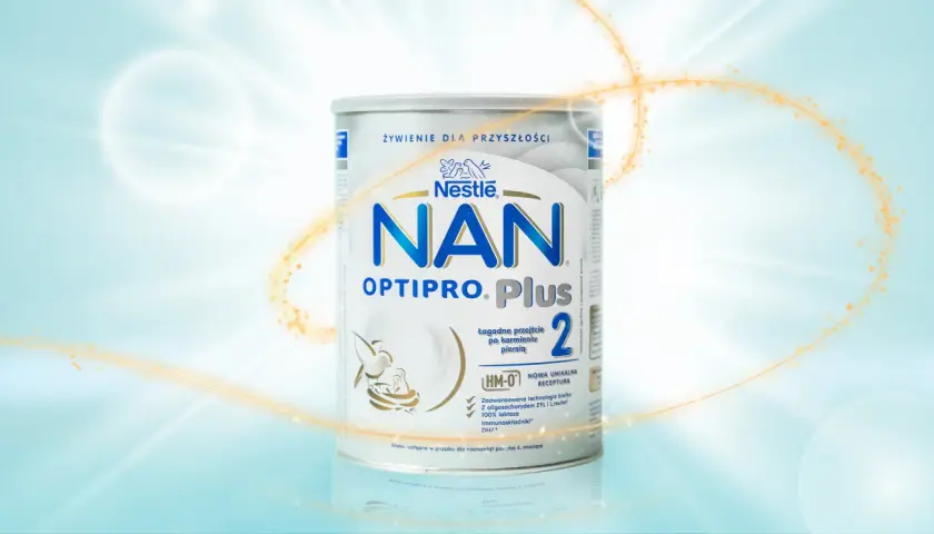 Puszka mleka NAN OPTIPRO PLUS 2, idealna dla niemowląt po 6. miesiącu, z technologią białka i unikalną recepturą.