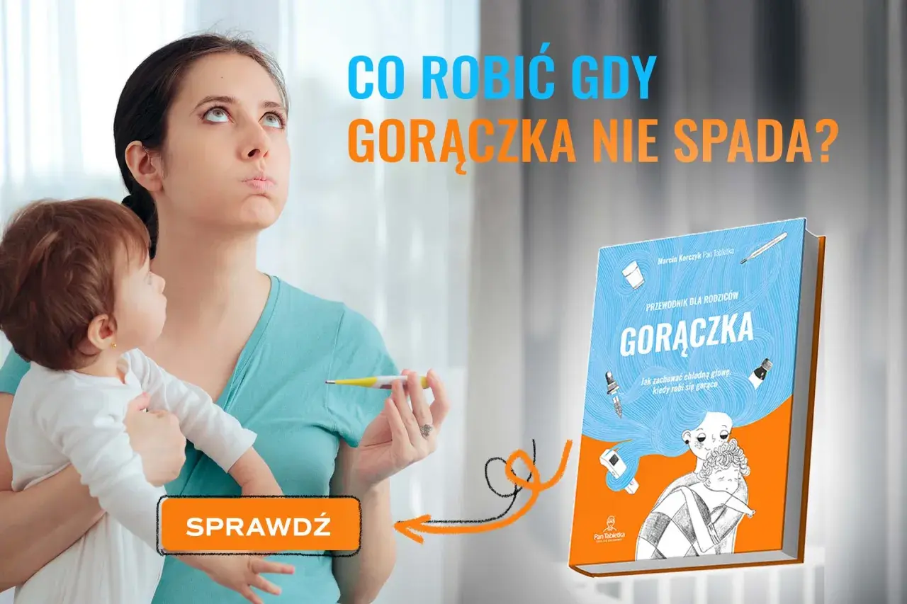 Zmartwiona mama z dzieckiem trzyma termometr. Czy wiesz, co zrobić, gdy gorączka nie spada u dziecka? Sprawdź przewodnik "Gorączka".
